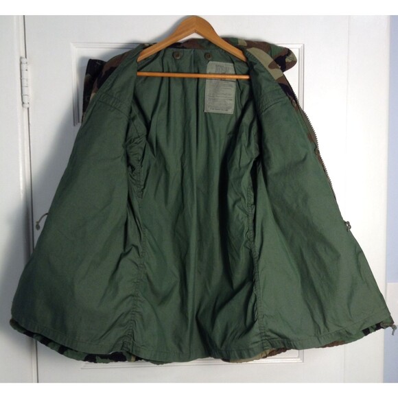 Vtg US Military M65 Jacket Men Med Regular Woodland Camo Field Coat Cold Weather - Picture 7 of 9